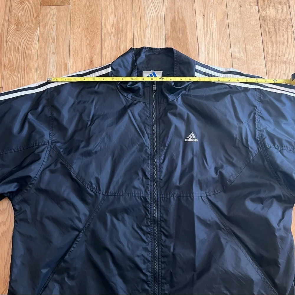 Vintage Adidas Mens Black Windbreaker Full Zip Front Nylon‎ Jacket Size XXL